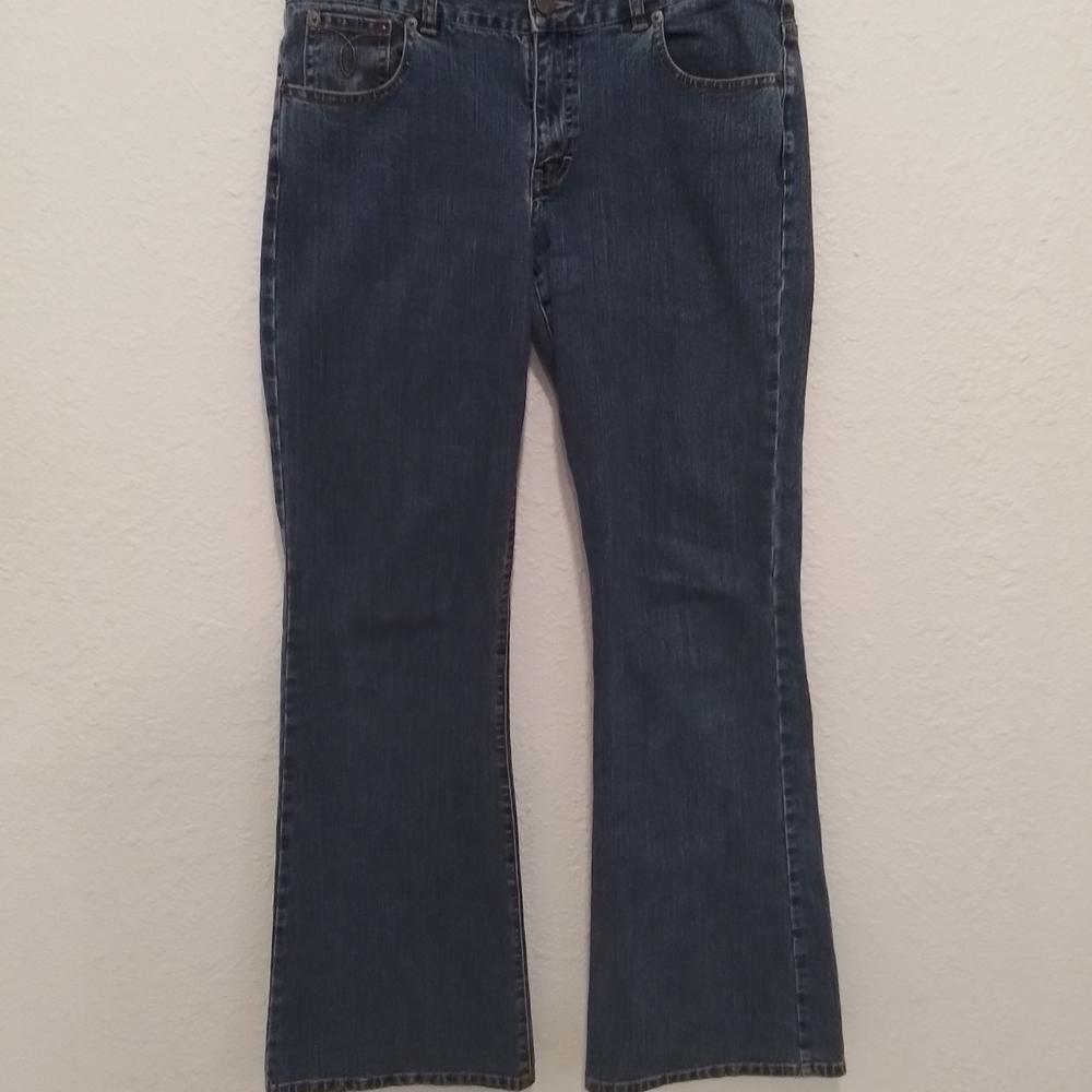 Ladies Calvin Klein Blue Denim Jeans - Size 11 - Waist 32" - Boot Cut - RN#36009